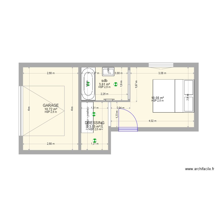 PEREIRA. Plan de 4 pièces et 27 m2