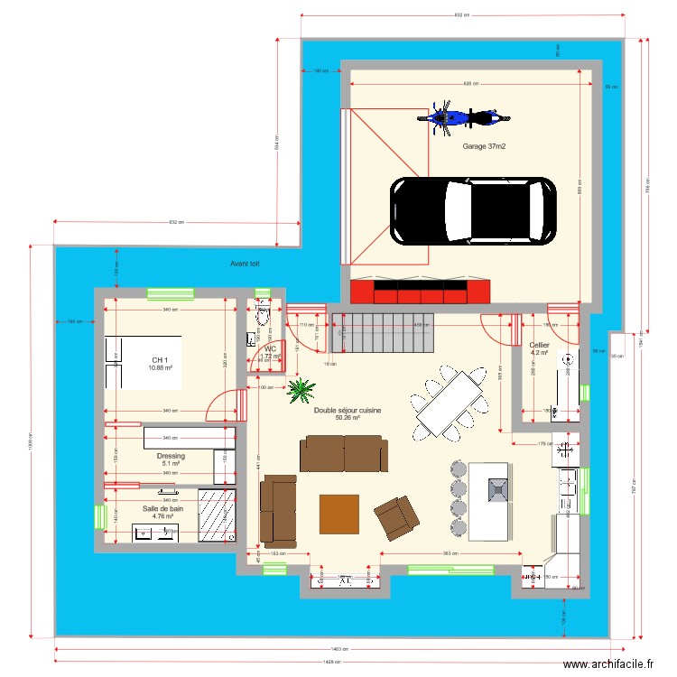 Plan avec Etage 142m2 bis. Plan de 0 pièce et 0 m2