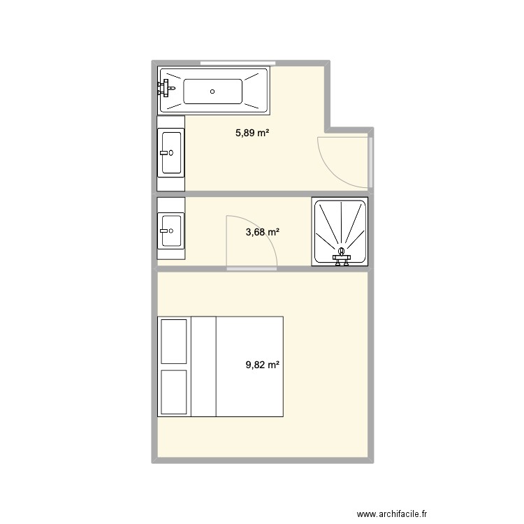 SDB existant - plan B. Plan de 3 pièces et 19 m2