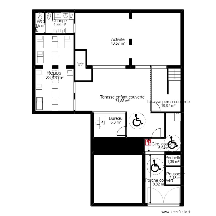 92 Genevilliers 13 Gallot PROJET V ArL 290822. Plan de 14 pièces et 170 m2