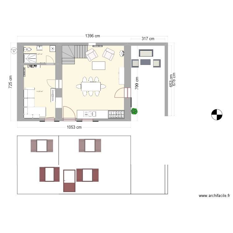 Larnage RDC. Plan de 9 pièces et 127 m2