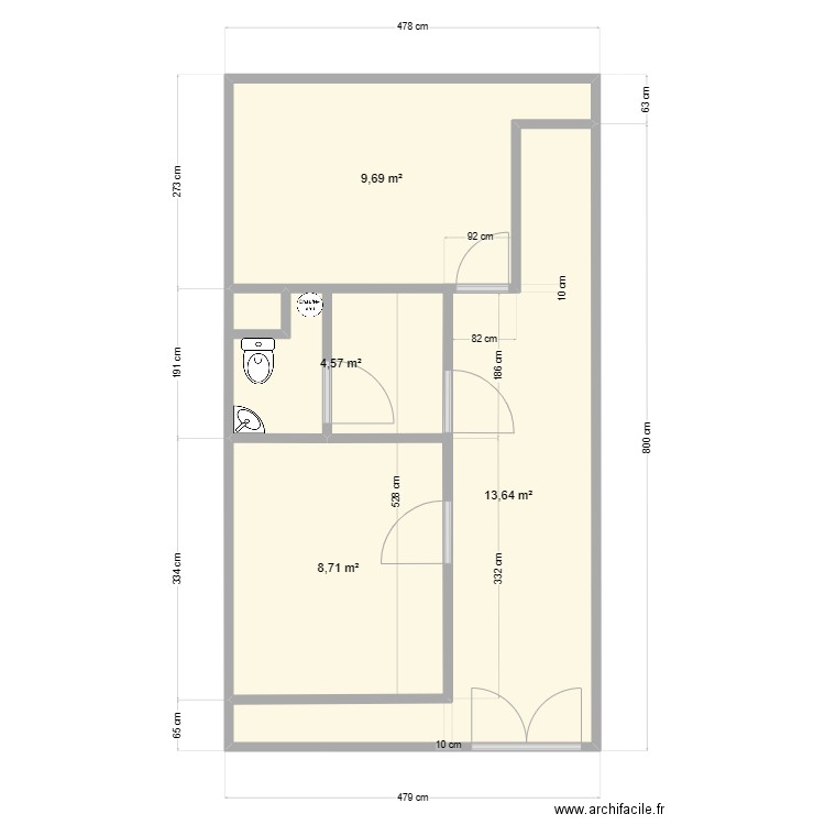 salon massage. Plan de 4 pièces et 37 m2