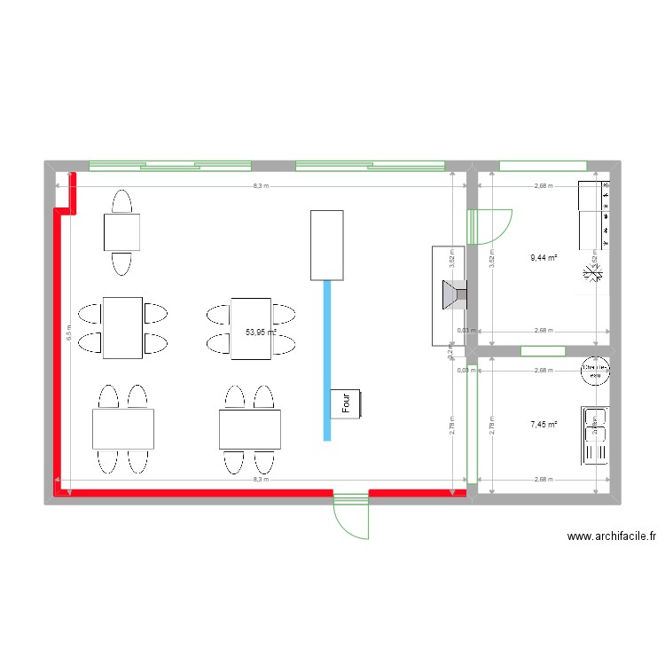 DAVIAUD. Plan de 3 pièces et 71 m2