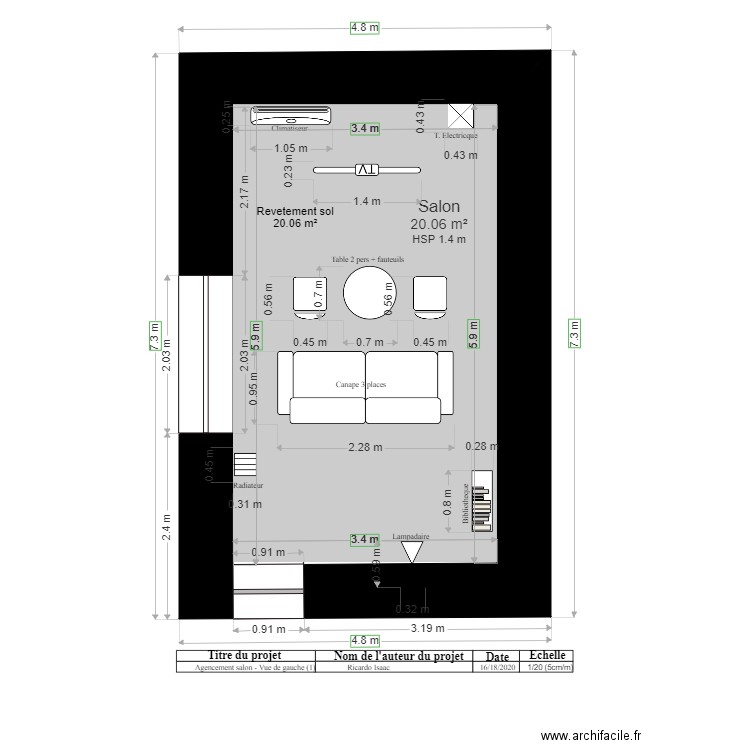 Agencement salon plan vue de gauche Proposition 1 final. Plan de 0 pièce et 0 m2