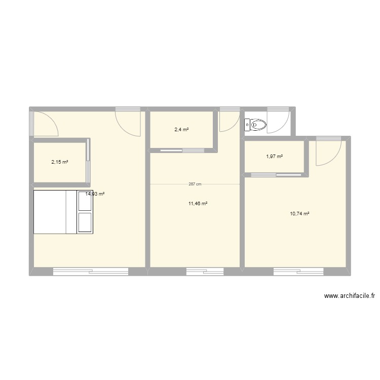 Extension. Plan de 6 pièces et 44 m2