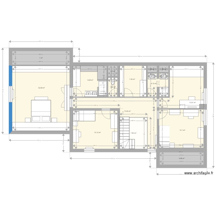 maison1. Plan de 15 pièces et 134 m2