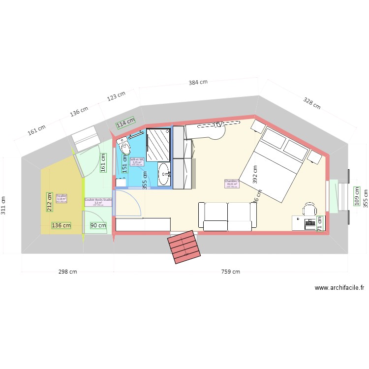 MarSylTour4étageBasePlanTravaux. Plan de 4 pièces et 29 m2