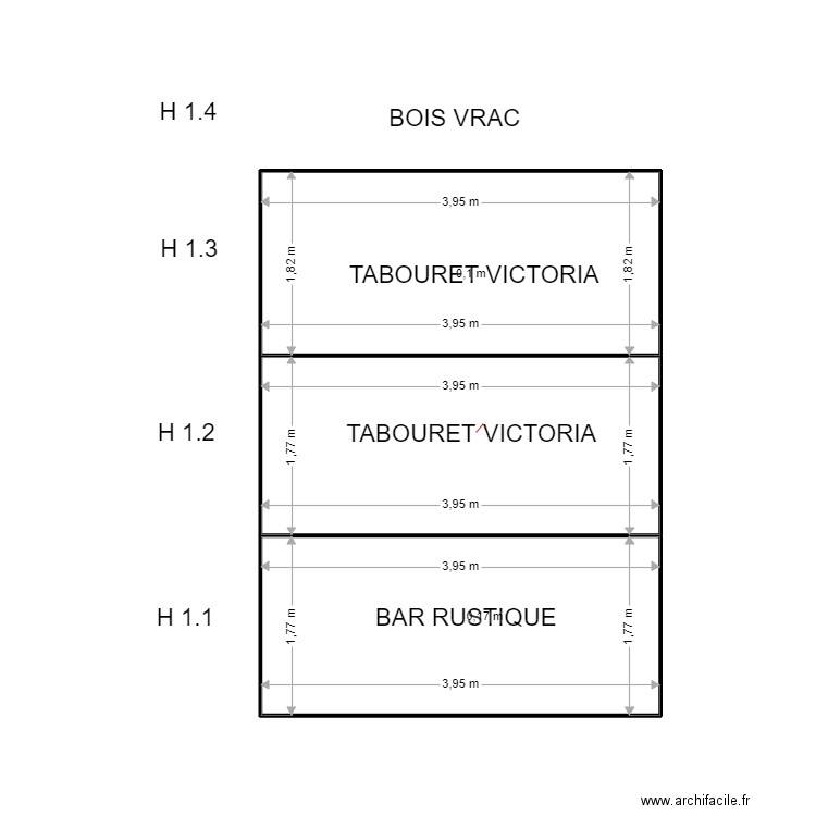 H 1. Plan de 3 pièces et 21 m2