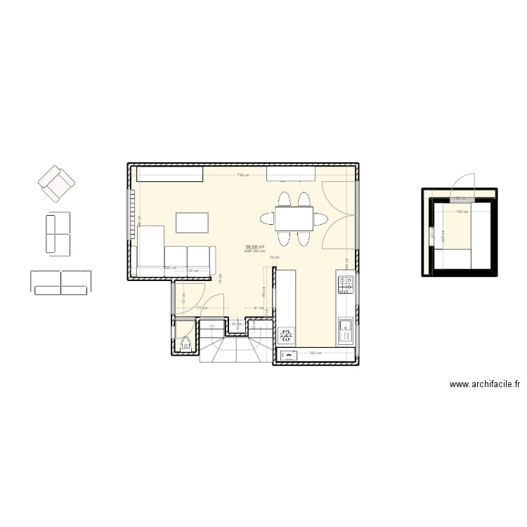 SOUS SOL. Plan de 4 pièces et 50 m2