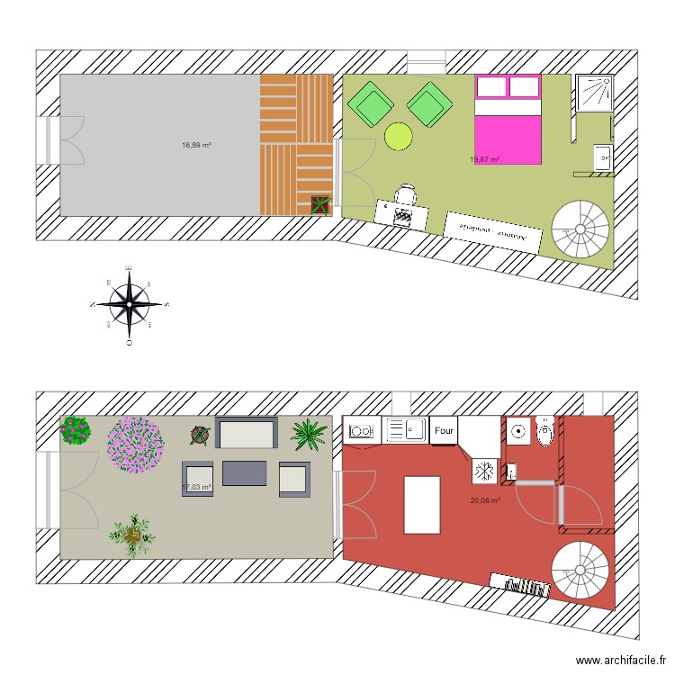 studio 3. Plan de 4 pièces et 74 m2
