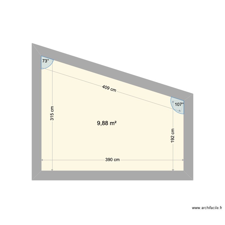 PISSOTTE MUR SDB. Plan de 1 pièce et 10 m2