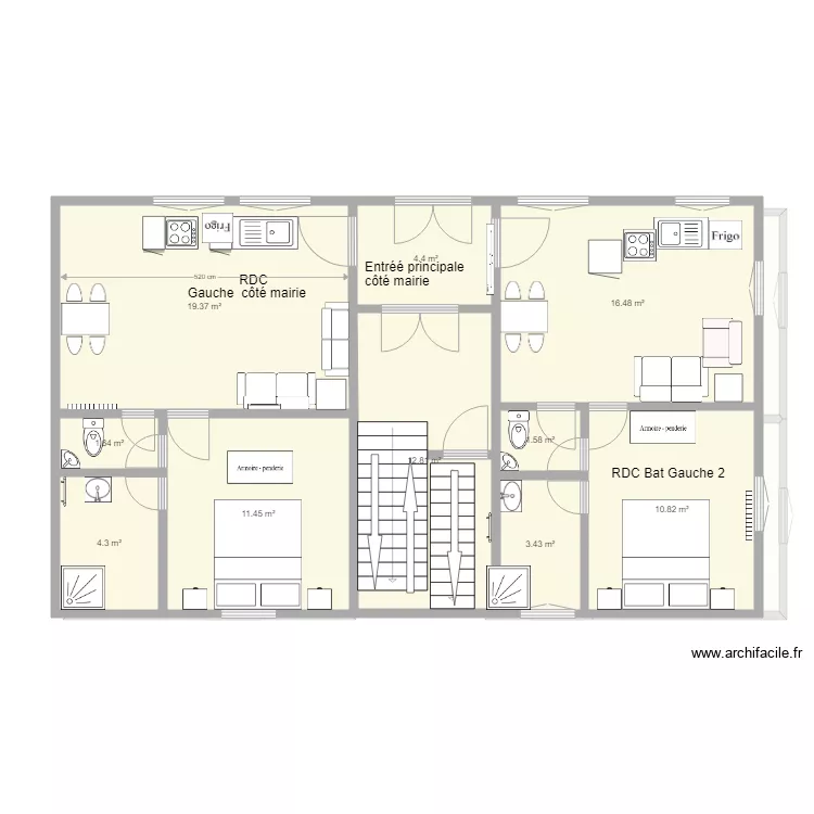 Rez de Chauss&eacute;e Bat G studio 2019 corrig&eacute;. Plan de 