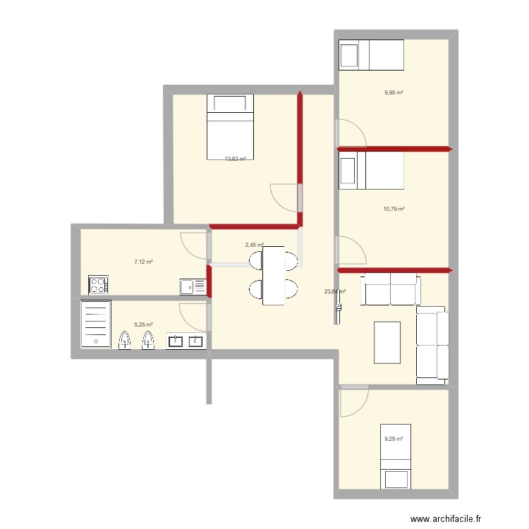 Gloria version c Prob las ventanas. Plan de 8 pièces et 82 m2