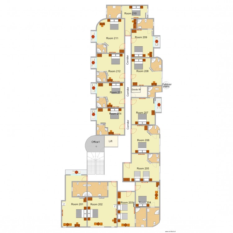 mirador hotel first floor. Plan de 38 pièces et 446 m2