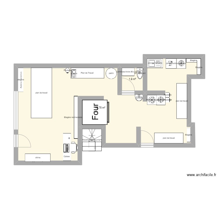 Le fournil. Plan de 2 pièces et 52 m2