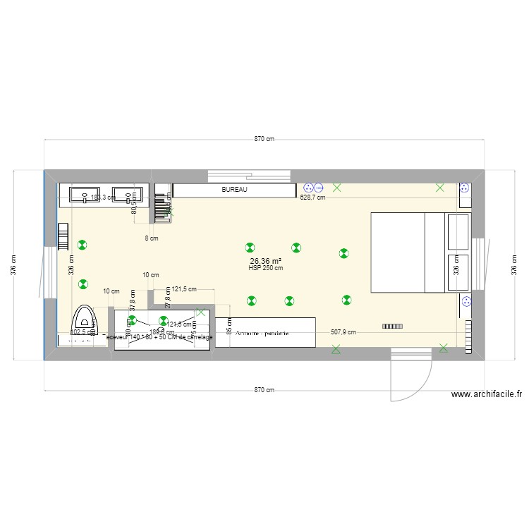 .CHAMBRE PARENTALE v2. Plan de 1 pièce et 26 m2