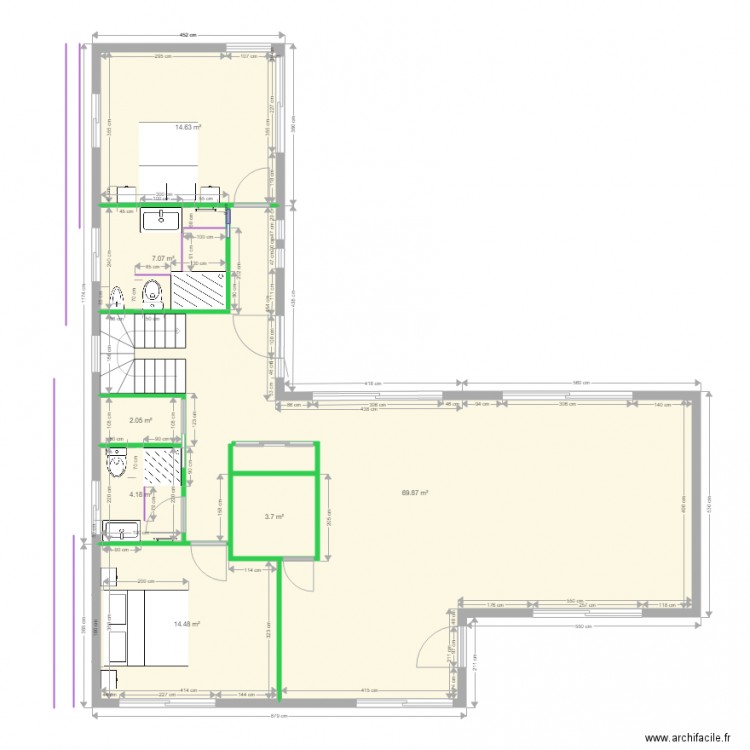 RDC Jacqueline aménagements SDB  avec bidet. Plan de 0 pièce et 0 m2