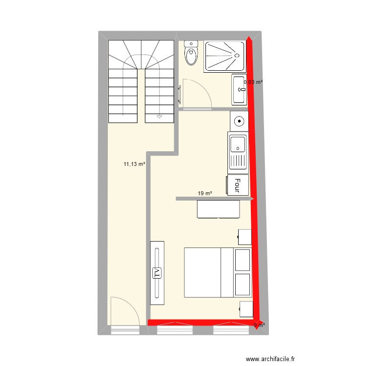 CHINON RDC 1. Plan de 4 pièces et 30 m2