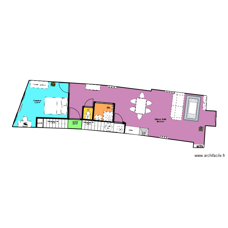 APPART LA CONCHE projet 3 aménagements. Plan de 8 pièces et 57 m2