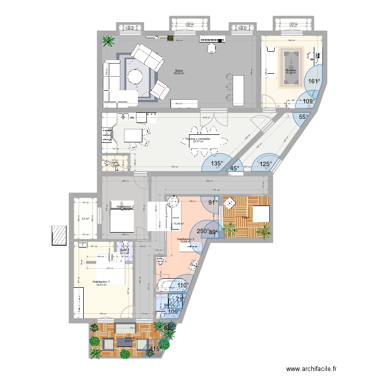 Plaza España proyecto. Plan de 17 pièces et 174 m2