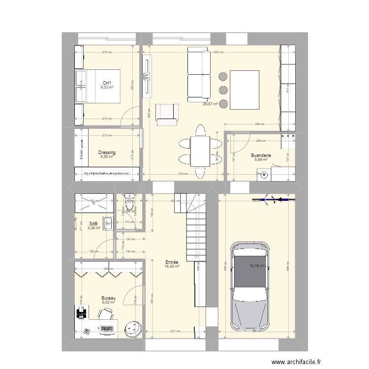 Garage V2. Plan de 9 pièces et 101 m2