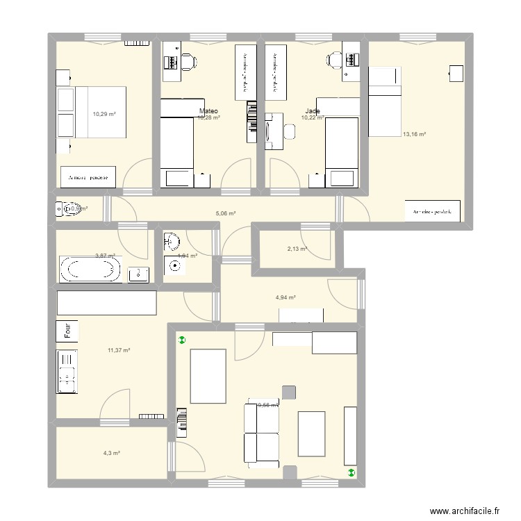 Ste Catherine. Plan de 13 pièces et 98 m2