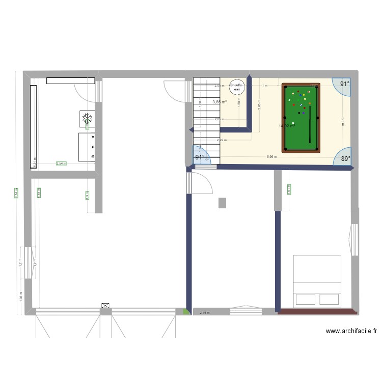 Garage 3e. Plan de 2 pièces et 19 m2