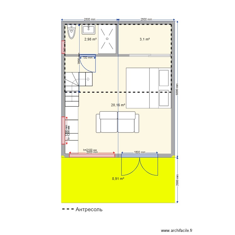 Крым Барн. Plan de 6 pièces et 61 m2