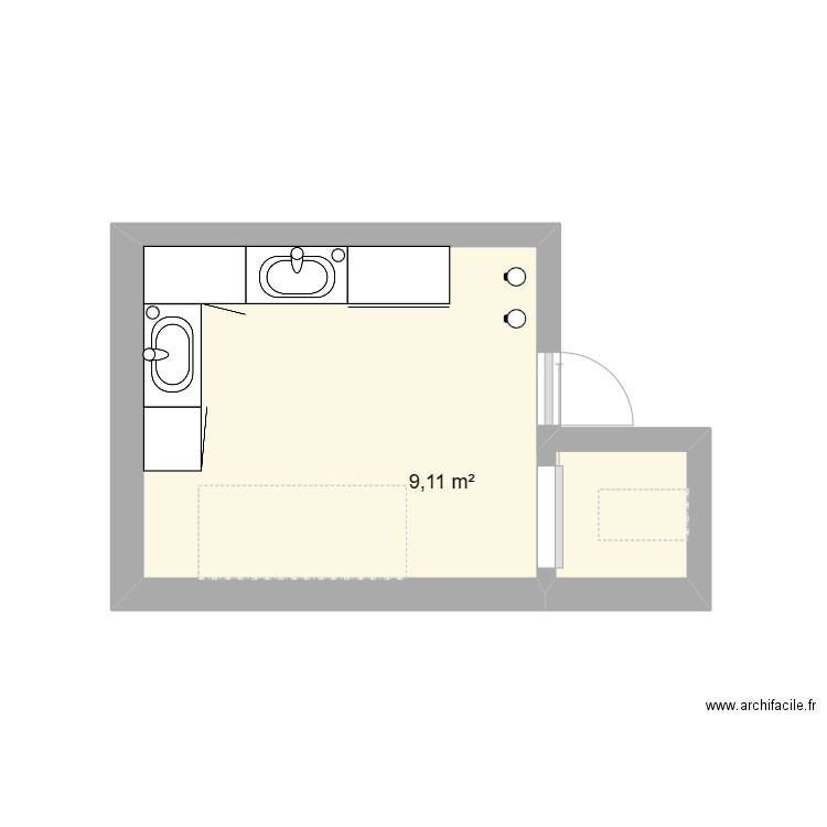 sdb. Plan de 1 pièce et 9 m2