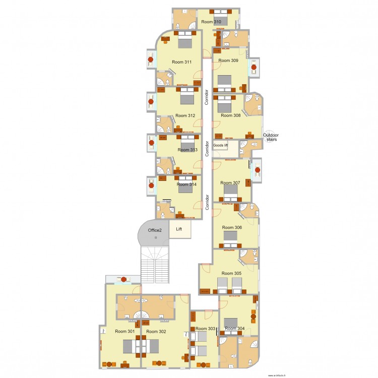 mirador hotel second floor. Plan de 38 pièces et 446 m2