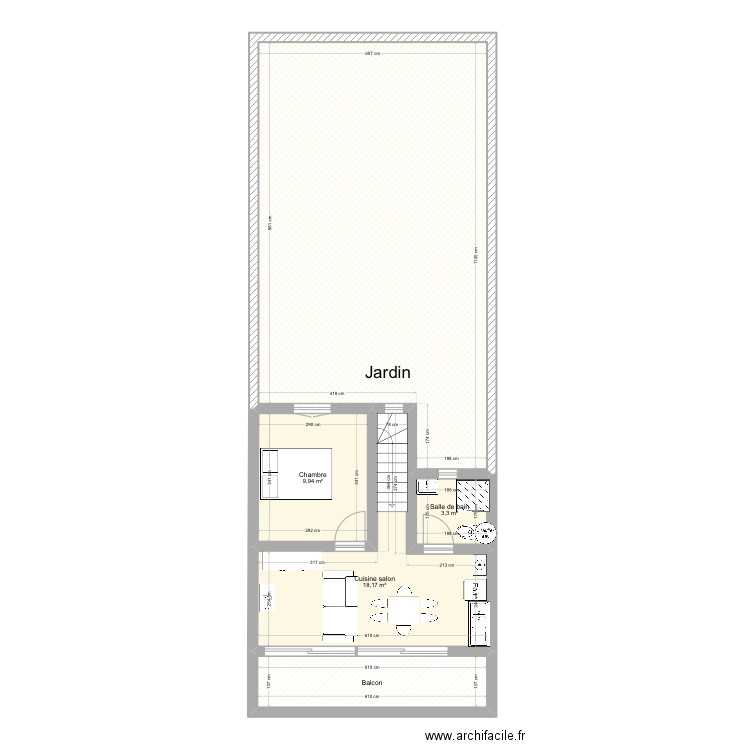 Étage dessus carmaux . Plan de 5 pièces et 101 m2