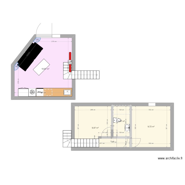 Cave BF16 v1. Plan de 4 pièces et 41 m2