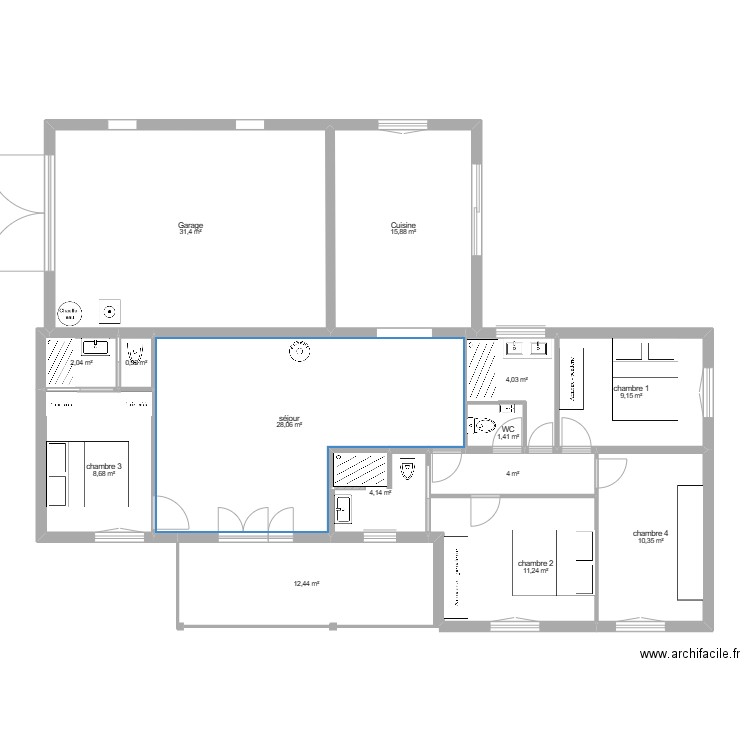 projet 2 Allemagne. Plan de 14 pièces et 144 m2