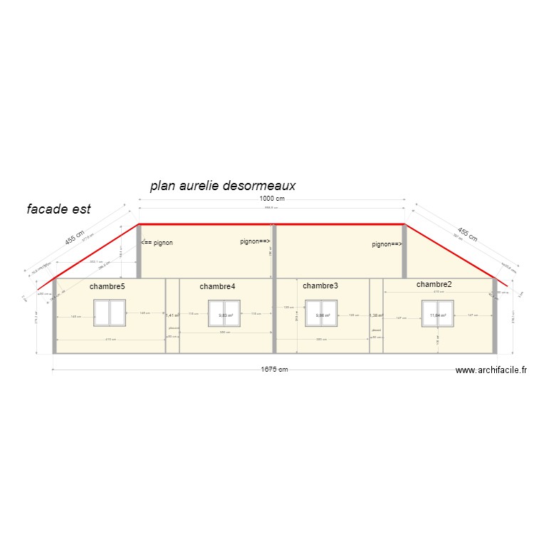 facade est3. Plan de 9 pièces et 68 m2