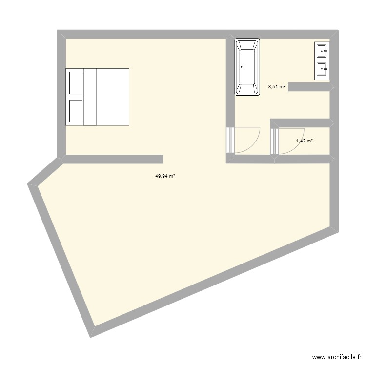 SUITE DONJON. Plan de 3 pièces et 60 m2