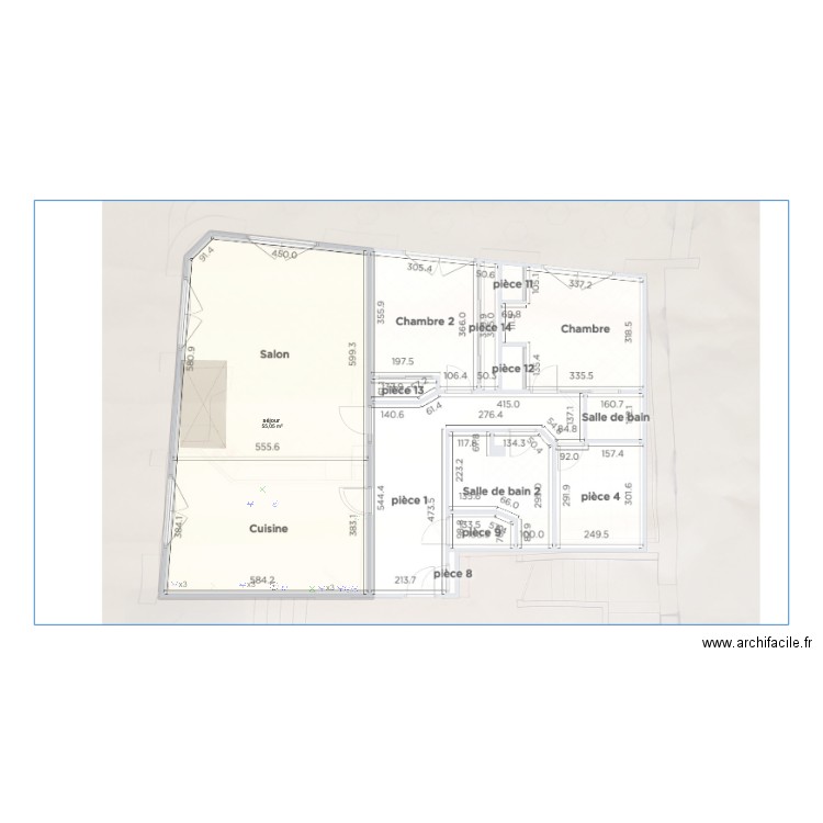 VIALET. Plan de 1 pièce et 55 m2