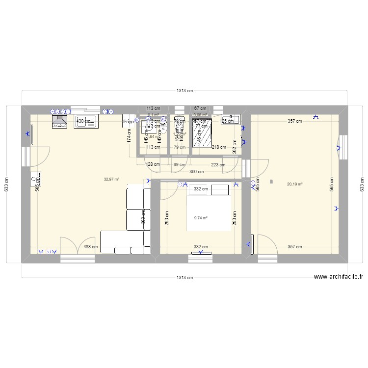 B74. Plan de 6 pièces et 67 m2