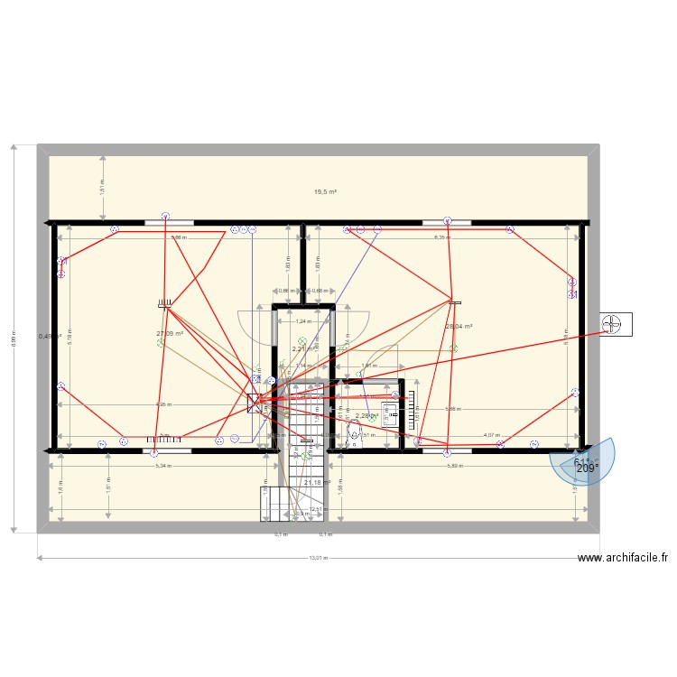 171 ter etage electricité 26 aout. Plan de 7 pièces et 101 m2