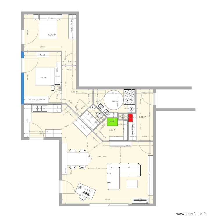 LIGNE BLEUE 29. Plan de 10 pièces et 93 m2