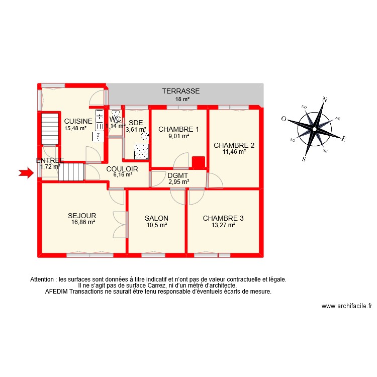 BI 9467 RDC . Plan de 15 pièces et 97 m2