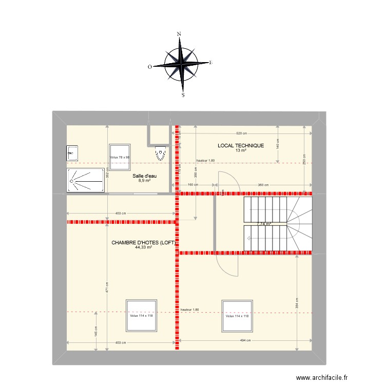 Combles - projet - 09/03/2022 avec matérialisation murs. Plan de 0 pièce et 0 m2