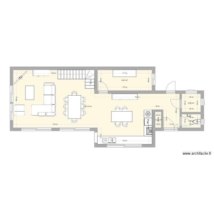 Plan Maison RDC cuisine sous balcon. Plan de 5 pièces et 76 m2