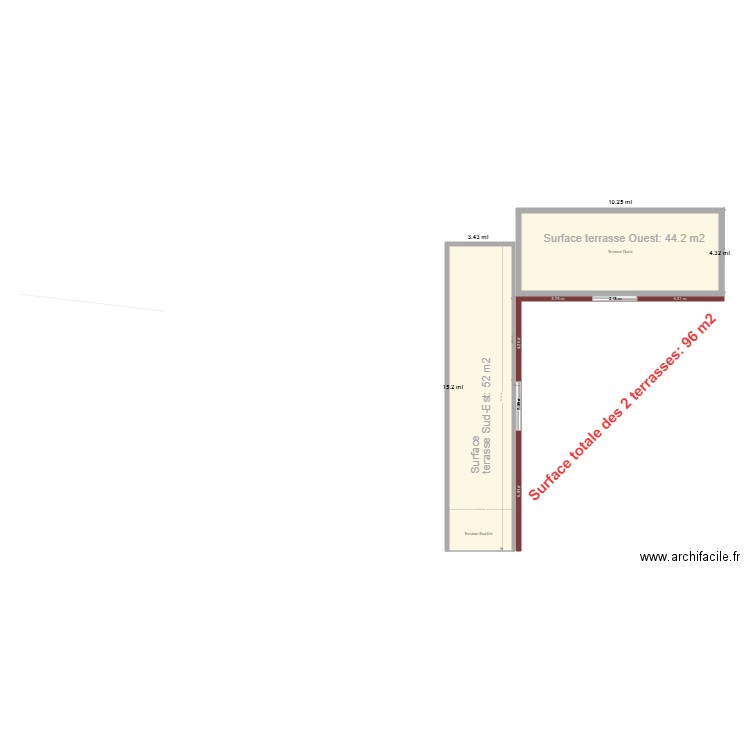 TERRASSES (Surfaces). Plan de 2 pièces et 83 m2