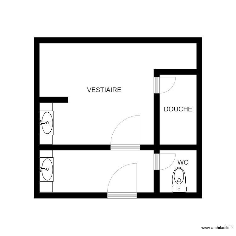 plan vestiaires. Plan de 4 pièces et 16 m2