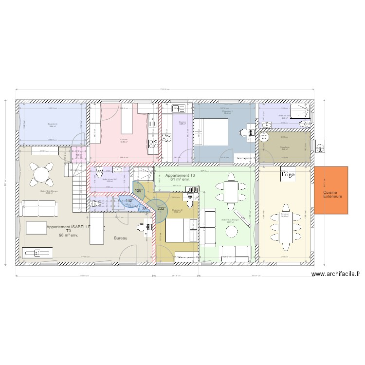 A Casa Aperta. Plan de 14 pièces et 147 m2