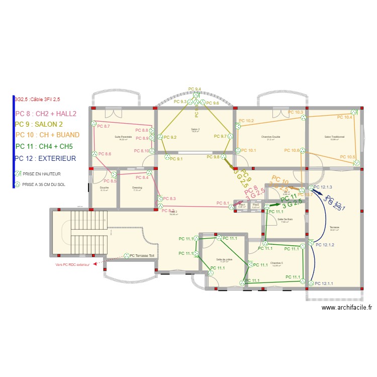 PLANS ETAGE NUMEROS DE PRISES COURANT. Plan de 27 pièces et 465 m2