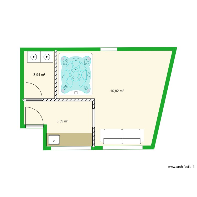 rdc PROJET SALLE SPORT. Plan de 3 pièces et 25 m2