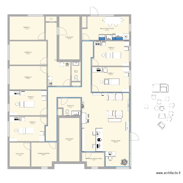 Nouvelle clinique août 2022 version 3. Plan de 21 pièces et 225 m2