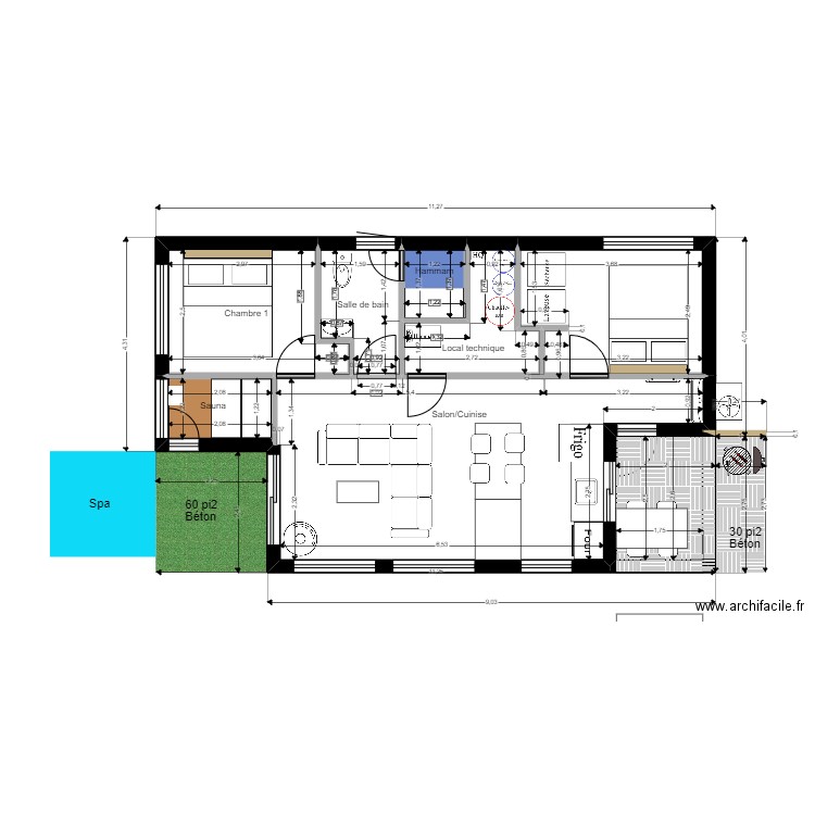 L'ovila. Plan de 6 pièces et 54 m2