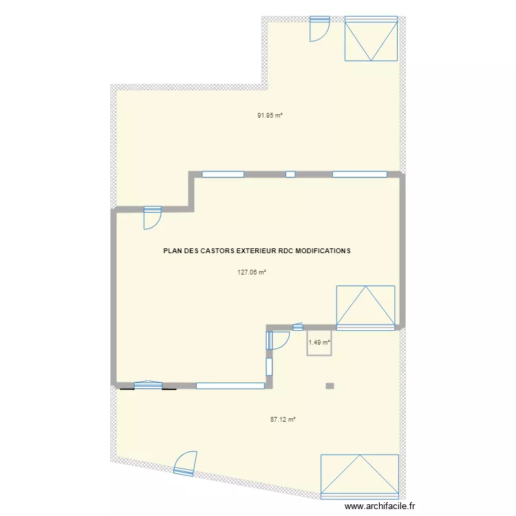 Plan des Castors ext&eacute;rieur RDC modifications. Plan de 